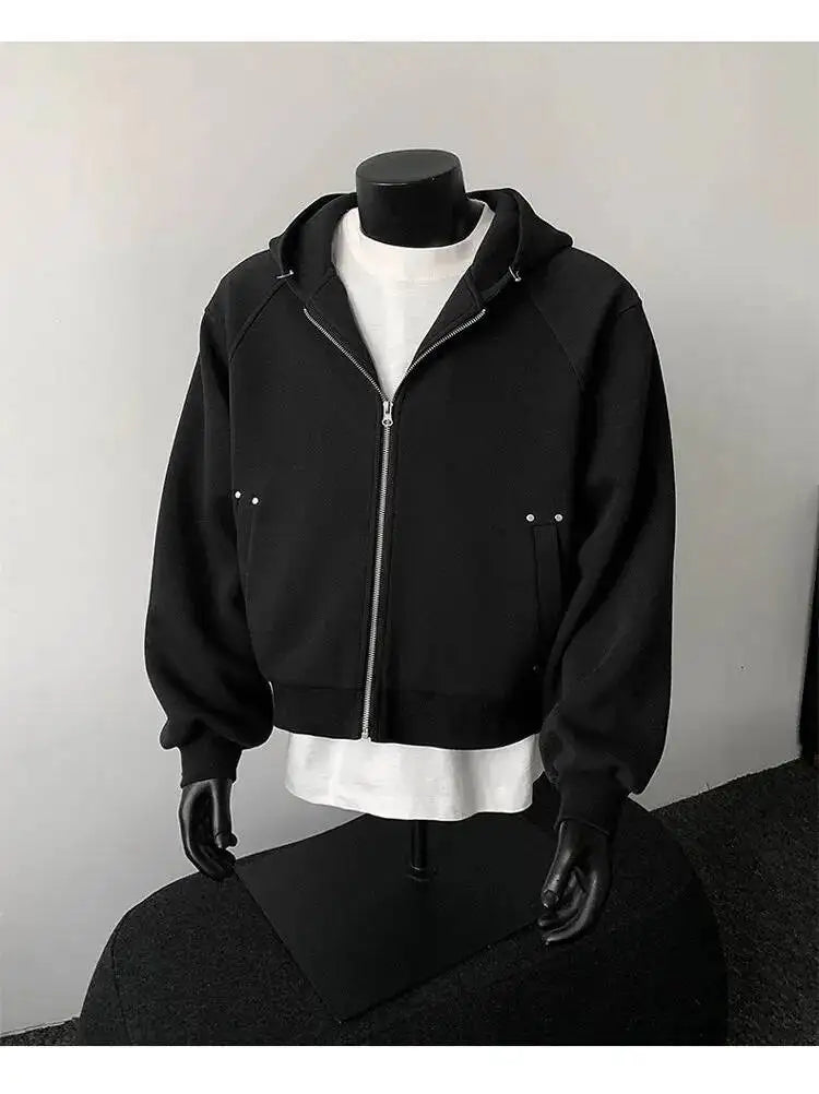 PFNW New Autumn Men's Sweatshirt 2025 Solid Color With Hat Long Sleeve Zipper Korea Fashion Male Tops 28W8776