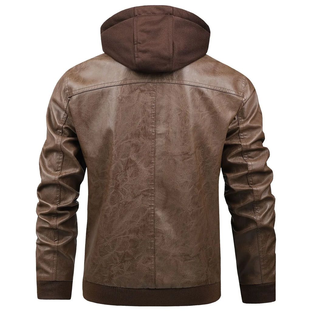 US Size Luxury Quality PU Jacket Men New Winter Faux Two-Piece Hooded Leather Jacket Casual Coat