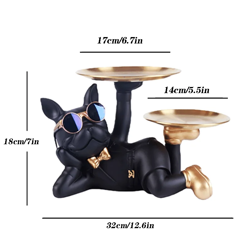Resin Bulldog Desktop Storage Statue Animal Sculpture Dining Table Decor Multi Functional Office Home Decoration Tray Decor