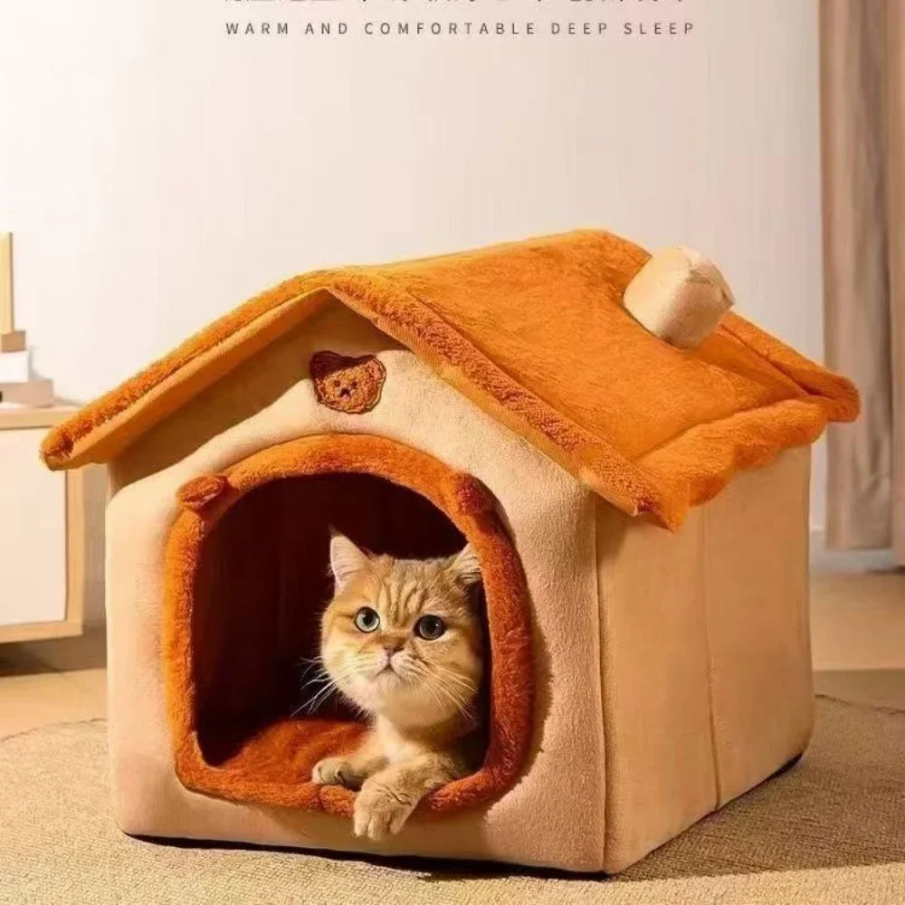 House Style Pet Bed for Small Dogs & Cats - All Season Removable Washable Dog House Winter Warm Teddy Bed Pet Supplies