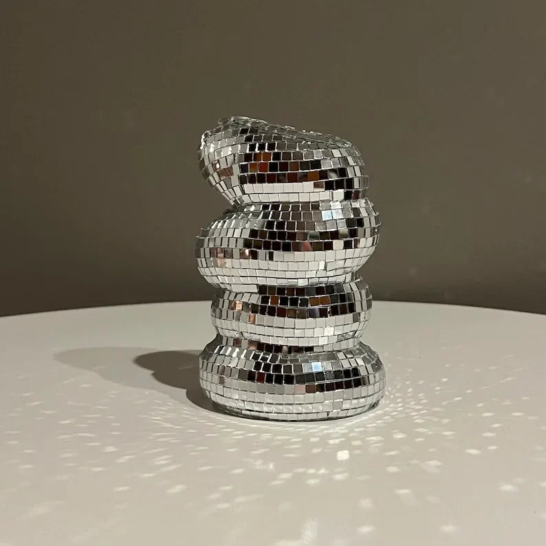 Small Sliver Disco Ball Vase Flower Planter Pot Table Decor Sculpture Table Centerpiece Home Decor Unique Housewarming Gift