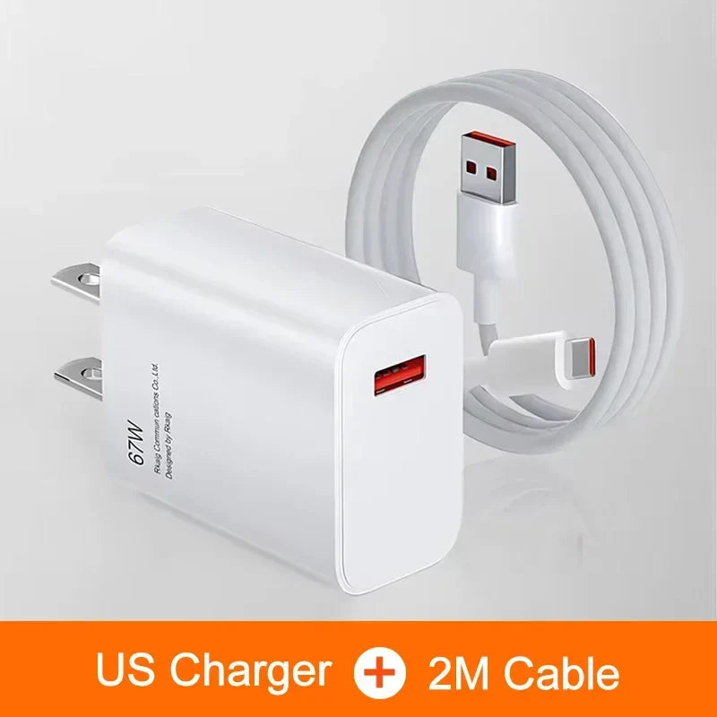 67W USB Fast Charger for Xiaomi 14 13 12 11 10 Ultra Redmi Note 12T 13 Pro Turbo Quick Charge Type C Cable Fast Charging Adapter
