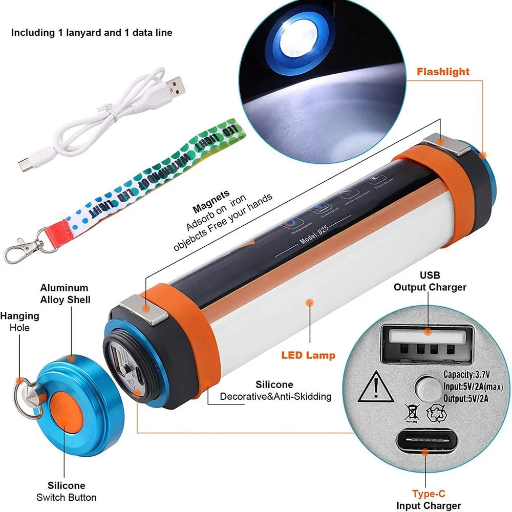 ZK30 Portable LED Camping Light Flashlight Tent Lamp USB Rechargeable Waterproof Lantern Flashlight Hanging Magnetic
