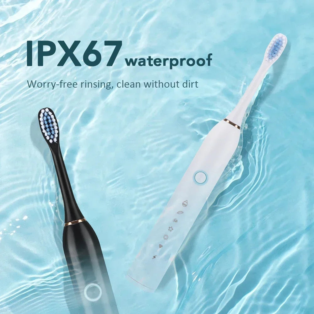 Six Modes Electric Ultrasonic Toothbrush IPX67 Home Soft Hair USB Charging Waterproof Adult Tooth Cleaner Automatic Couple Set