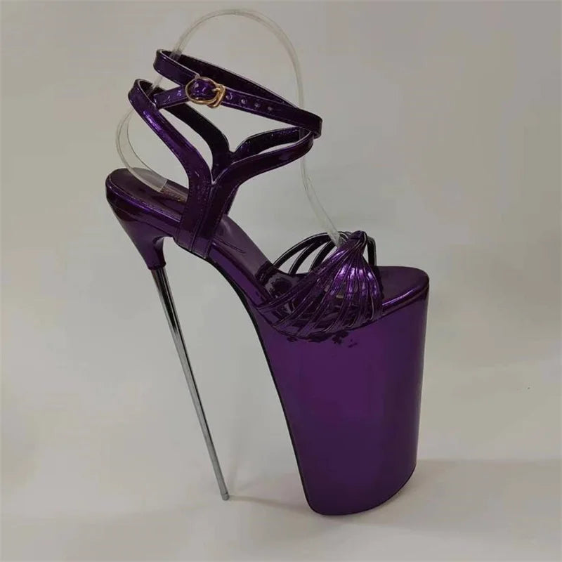 Summer 30cm Metal Thin High Heels Sandals Female Platform Women's Shoes Narrow Band Steel Pipe Dance Buckle SM Stripper Pumps