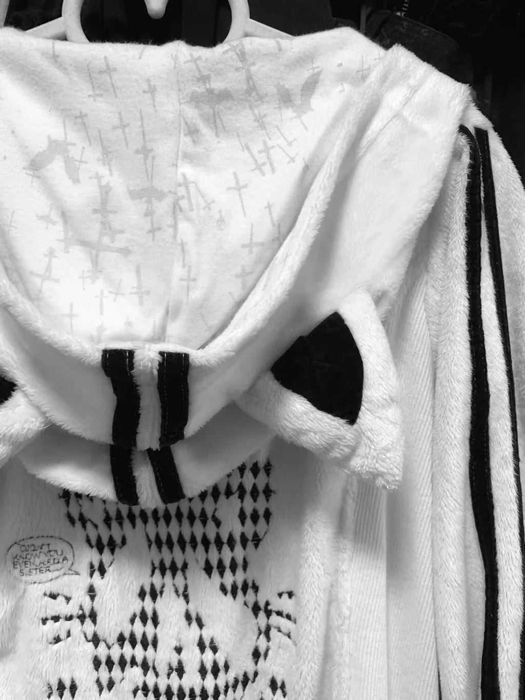 Y2k Spicy Girl Contrasting Striped Skeleton Raccoon Embroidered Hooded Sweatshirt Hip-hop Punk Style Autumn Pendant Loose Jacket