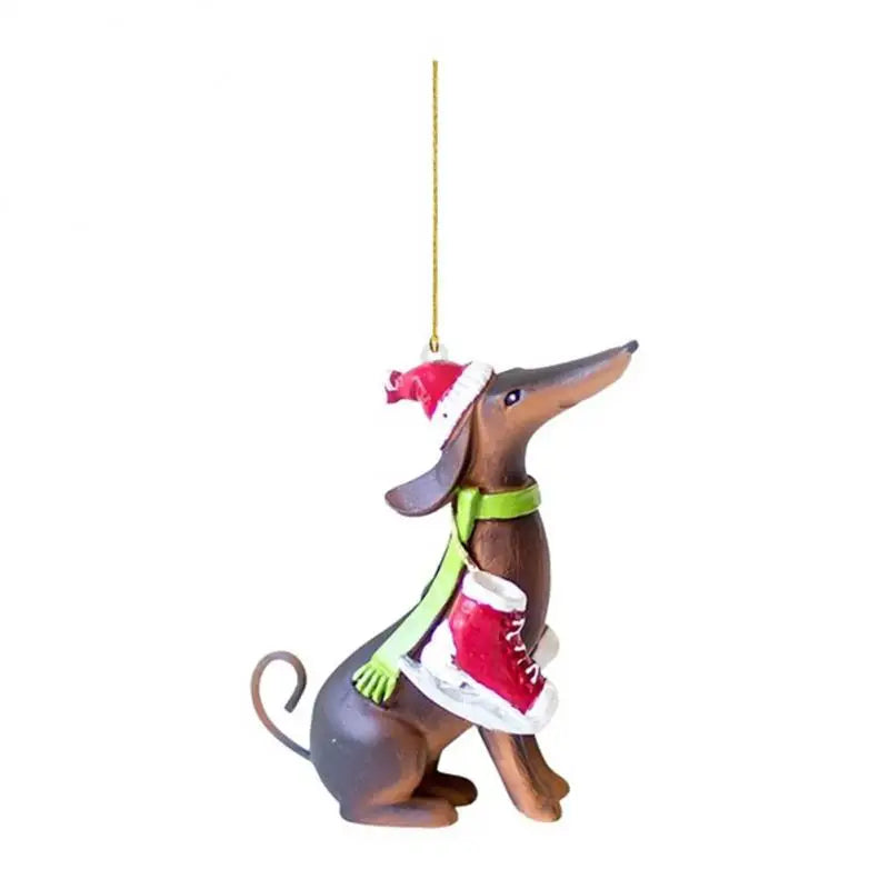 Cartoon Cute Dog Christmas Ornaments Fun Dachshund Dog Hanging Decoration Xmas Tree Graphic Design Pendant Home Car Decor
