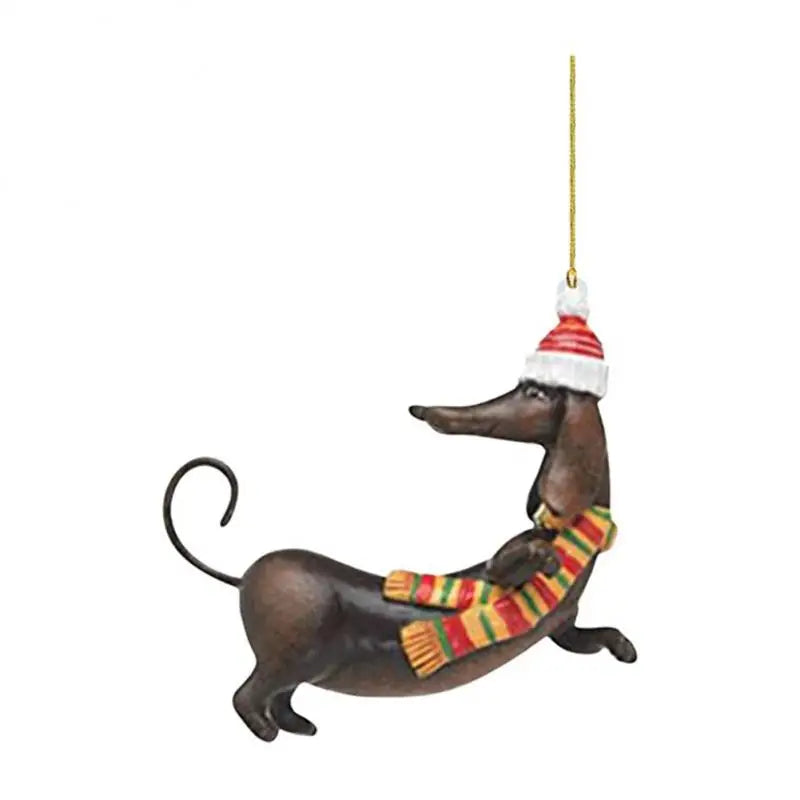 Cartoon Cute Dog Christmas Ornaments Fun Dachshund Dog Hanging Decoration Xmas Tree Graphic Design Pendant Home Car Decor