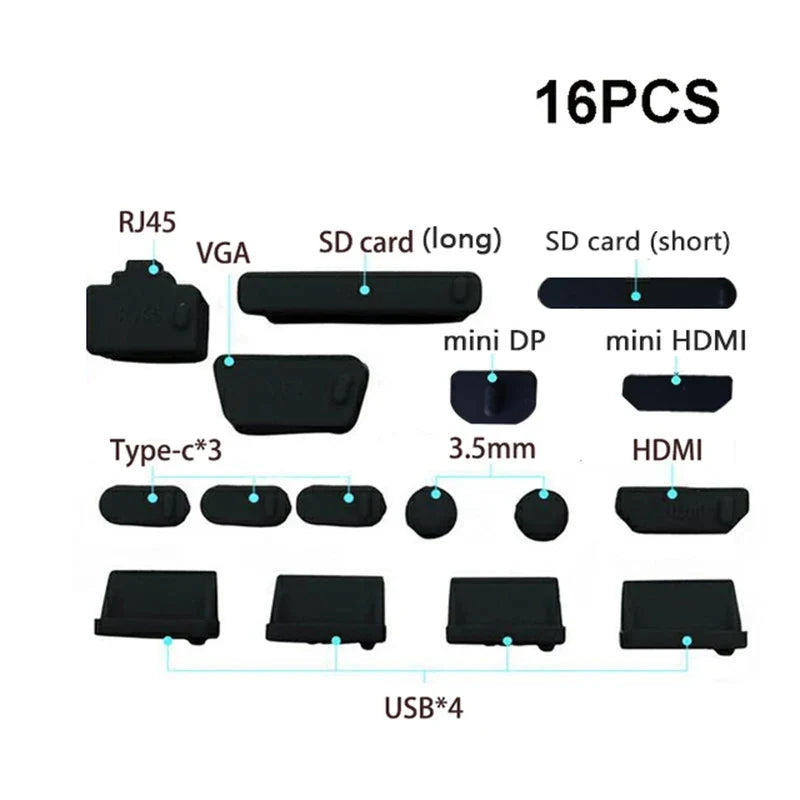 16Pcs/set Universal Anti Dustproof Notebook Port Plug Silicone Protector USB Elastic Laptop Computer Cover Stopper