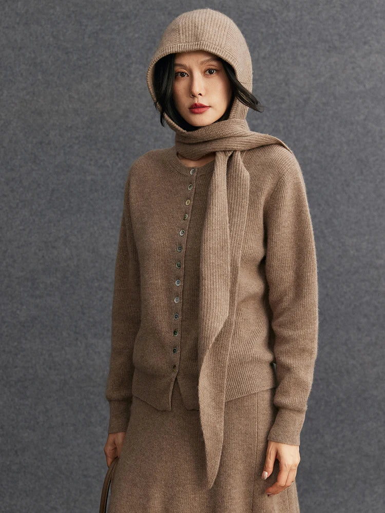 TLOML Women‘s 100% Cashmere Hat Scarf Integrated Cashmere Hat  Autumn Winter Soft Warm Cashmere Knitwear Luxury Scarf Hat