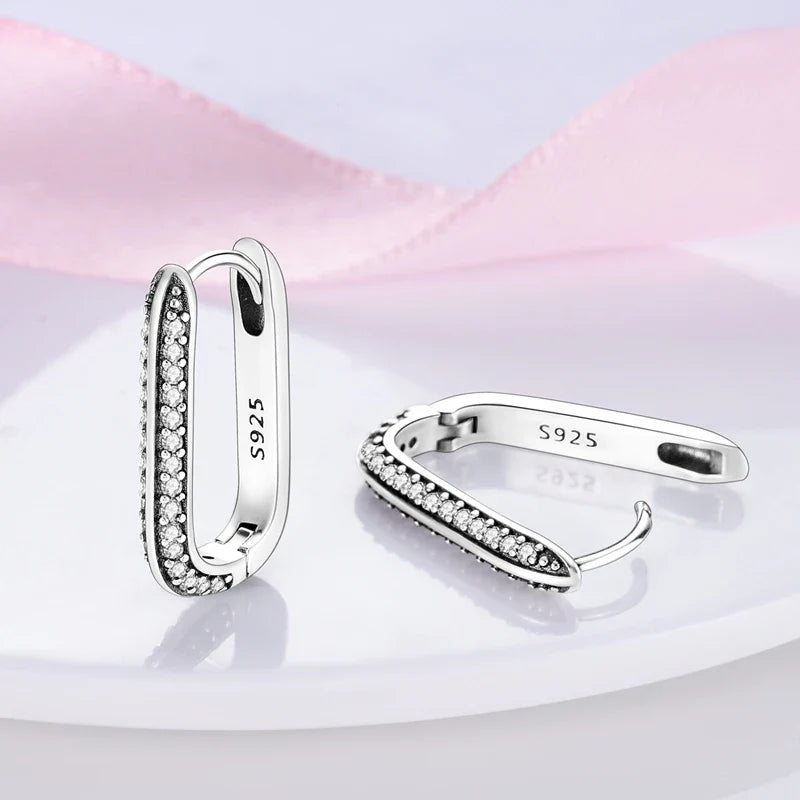 Genuine 925 Sterling Silver Love Feather Earrings Fit Original Charms Hoop For Women Girls Stud Earring Fine Jewelry Gifts
