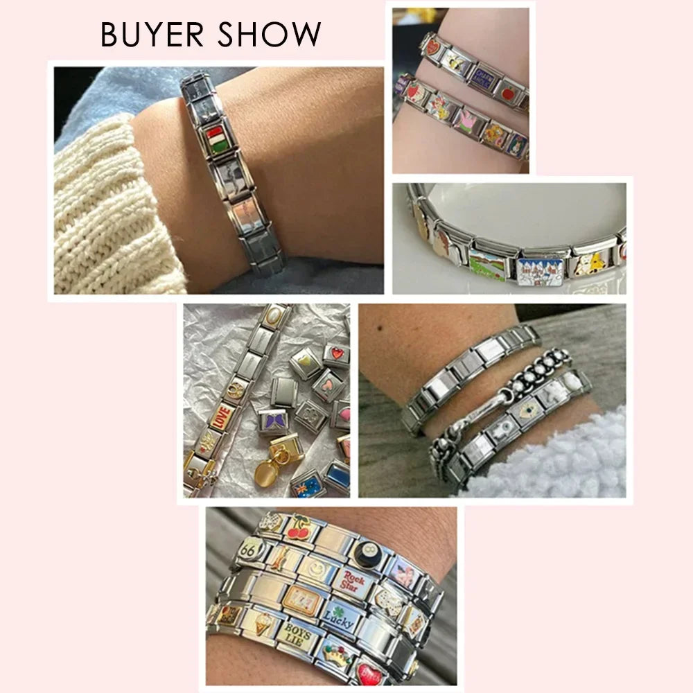 Italian Charm Link for Women Men 9mm Width Silver Gold Color Chain Stainless Steel Bracelet on Hand DIY Making Jewelry Wholesale