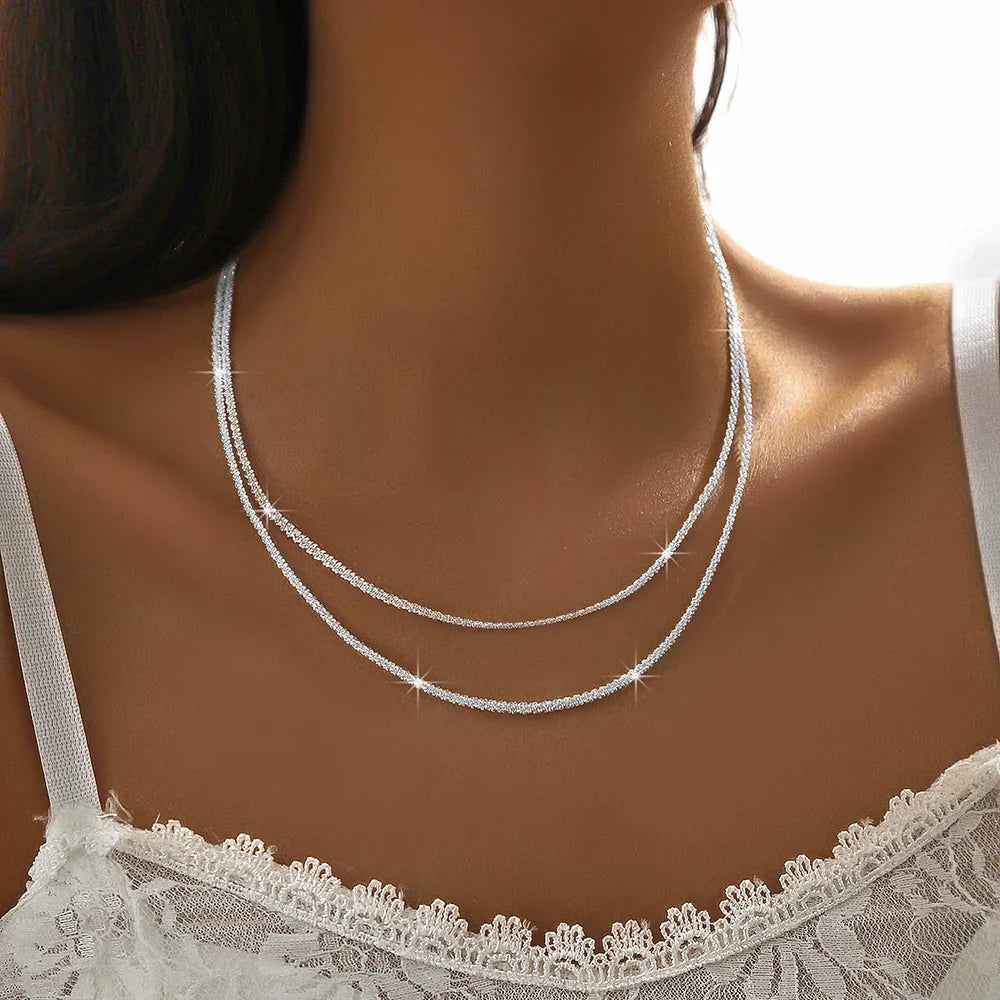 Fashion Simple Sparkling Necklace For Women Silver Color Clavicle Chain Choker Necklace Female Korean Wedding Party Jewelry Gift