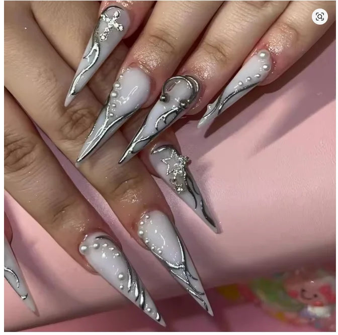 80PCS Star Nail Charms for Acrylic Nails,Silver Star Planet Cross Alloy Nail Art Decoration, Nail Stones Nail Jewels Accessorie