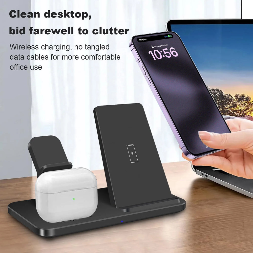 3 In 1 Wireless Charger Stand Pad for iPhone 16 15 14 13 12 Pro Max Airpods Pro 2 3 iWatch 10 9 8 7 6 Fast Charging Dock Station