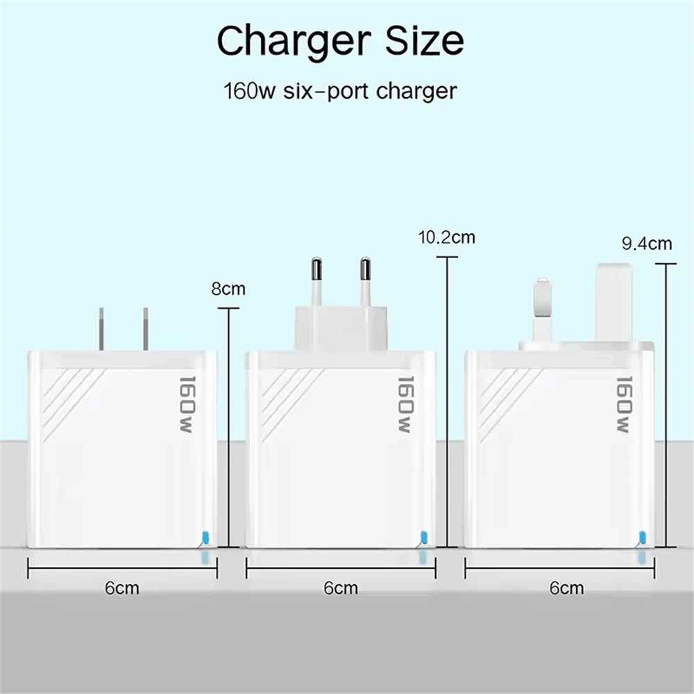 160W USB C Charger Fast Charging PD QC3.0 Wall Charger Adapter For iPhone 16 Samsung S24 Xiaomi Huawei Multi Ports Phone Charger