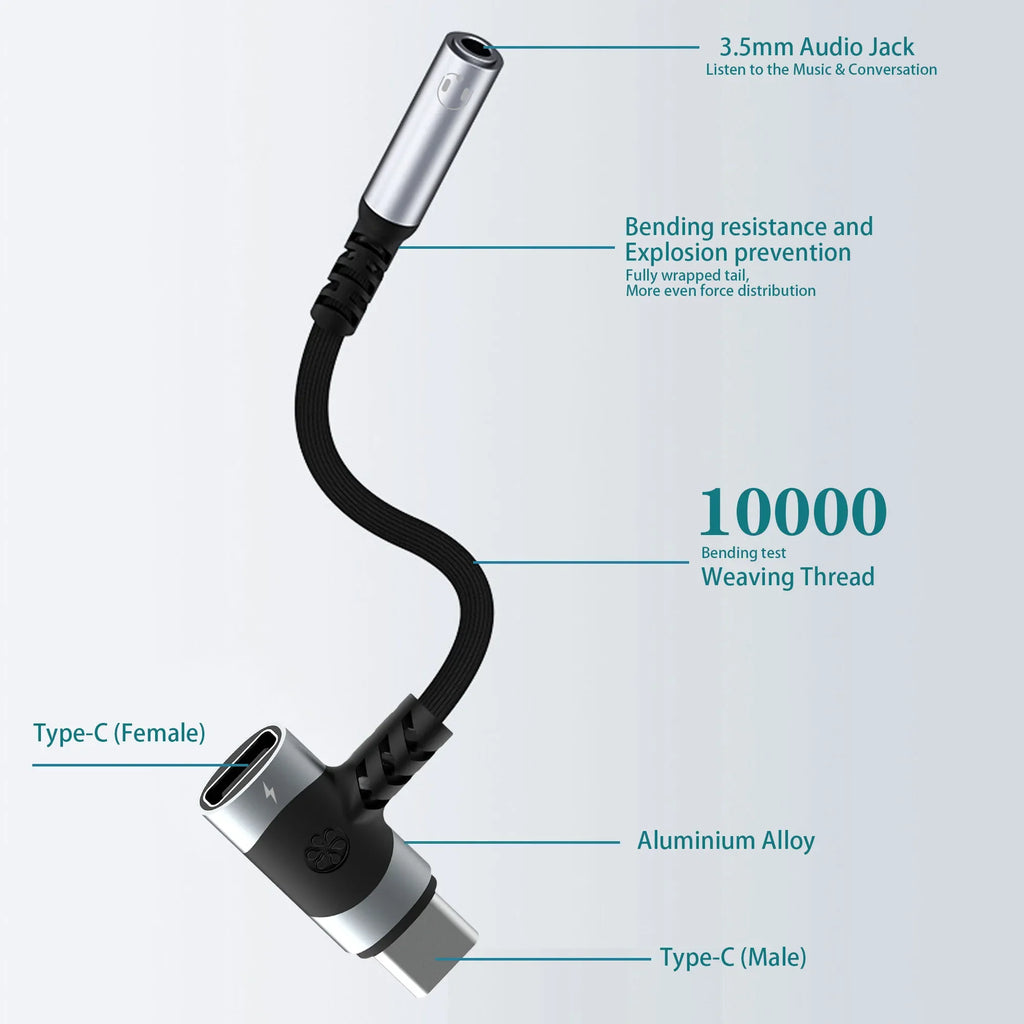 2-In-1 USB-C To 3.5mm Audio Adapter 100W PD Fast Charging Aux Mic Jack For Smartphone Tablet