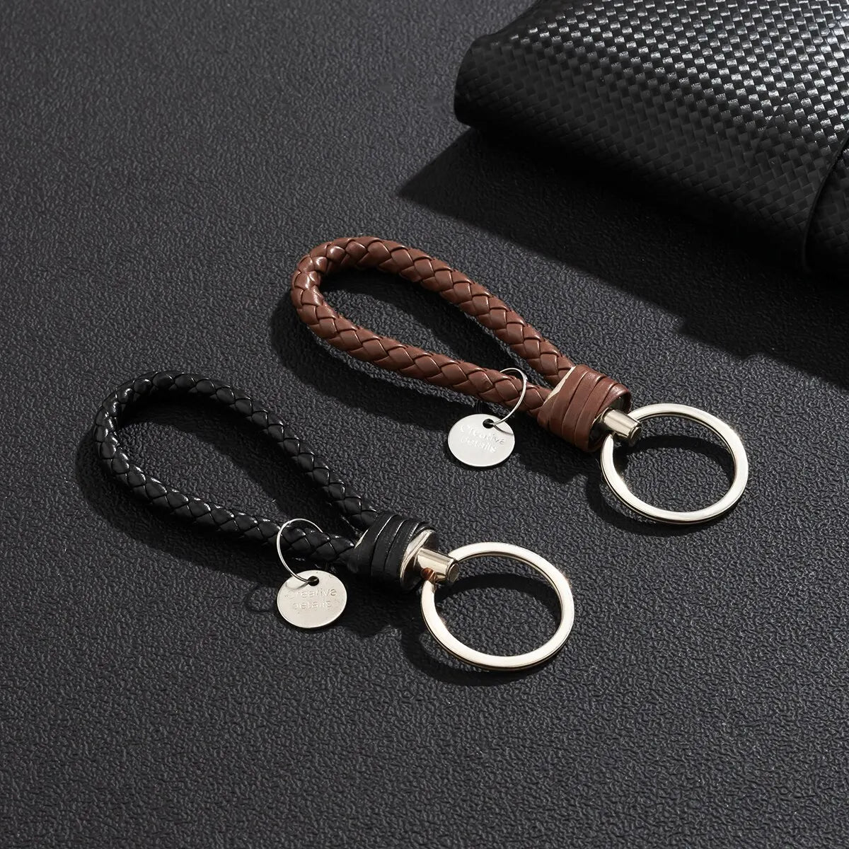 2Pcs/Set PU Leather Braided Woven Rope Keychain DIY Bag Pendant Key Chain Holder Key Car Trinket Keyring Men Women Gift Jewelry