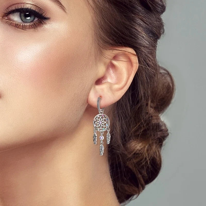 Genuine 925 Sterling Silver Love Feather Earrings Fit Original Charms Hoop For Women Girls Stud Earring Fine Jewelry Gifts
