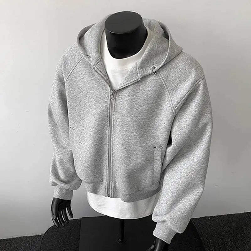 PFNW New Autumn Men's Sweatshirt 2025 Solid Color With Hat Long Sleeve Zipper Korea Fashion Male Tops 28W8776