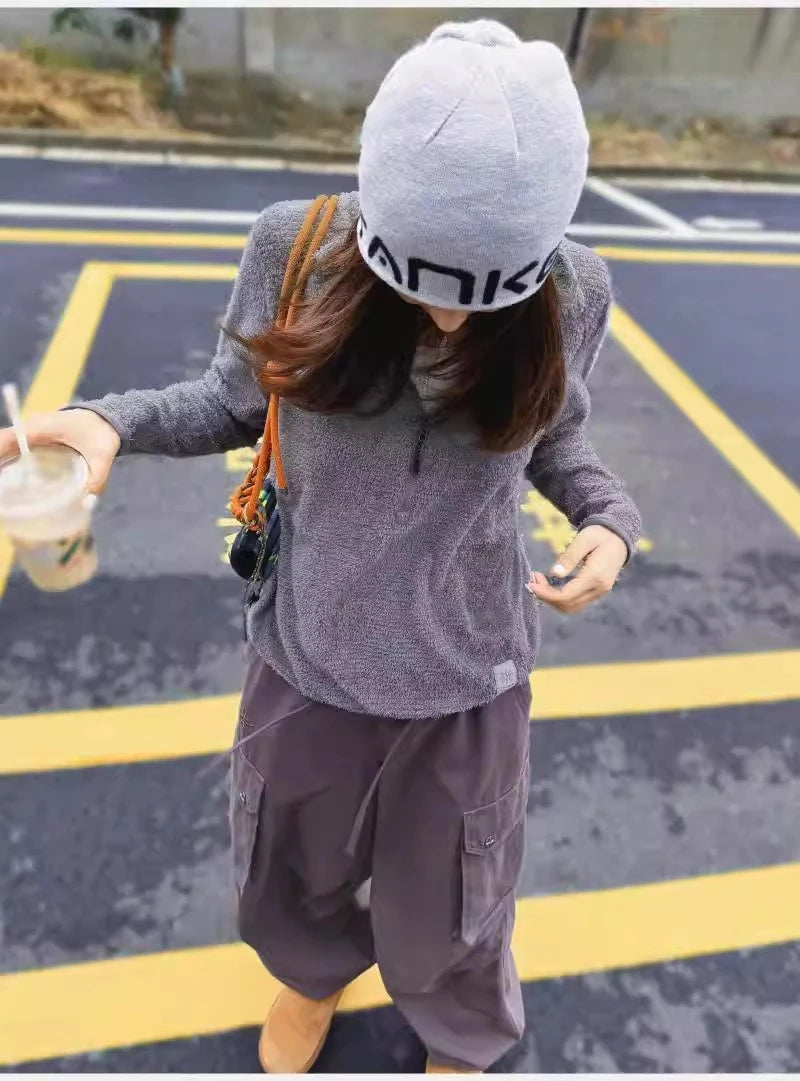 Women's Half-Zip Stand Collar Sweatshirt, Versatile Air Fleece Base Layer for Outdoor Camping, Hiking, Cycling