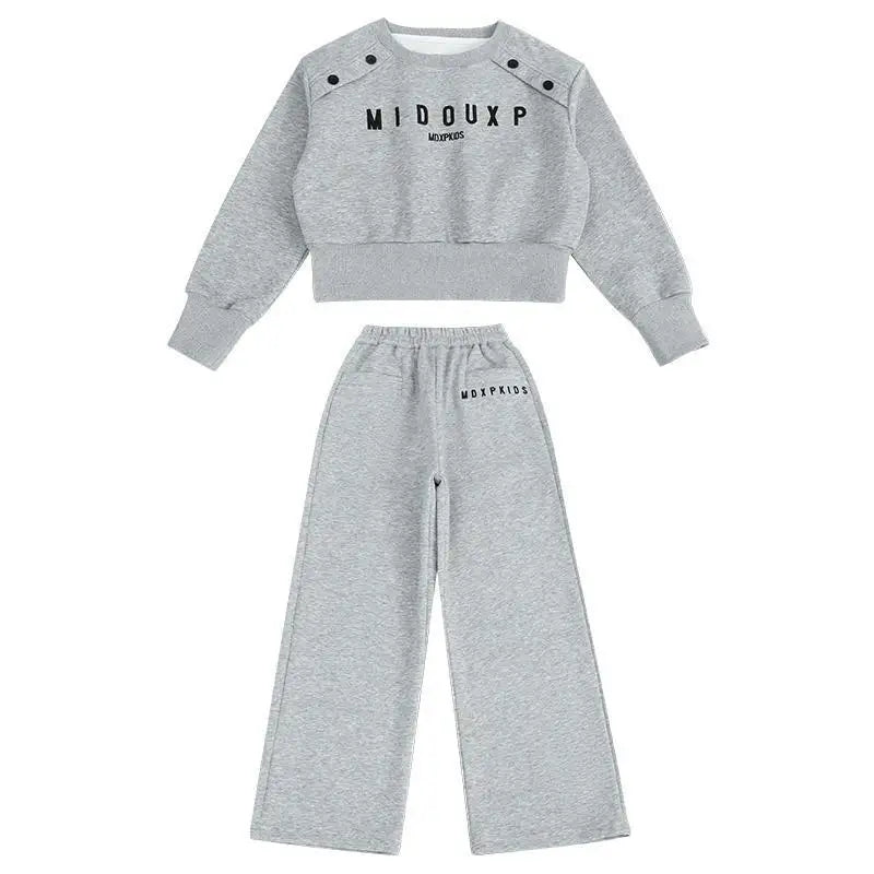 2025 teenager Gray girls Sport Suit winter spring Clothes Long Sleeve sweatshirt & wide leg Pant Casual 4 8 10 11 12 Years