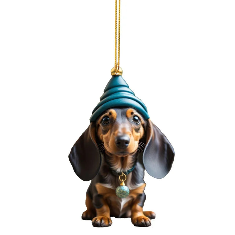 Cartoon Cute Dog Christmas Ornaments Fun Dachshund Dog Hanging Decoration Xmas Tree Graphic Design Pendant Home Car Decor