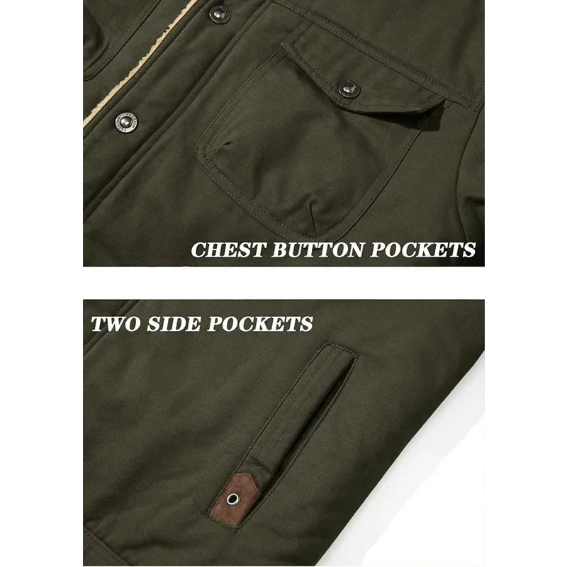 EKLENTSON Winter Fleece Hiking Jackets Men Thermal Windproof Coat Outdoor Thick Warm Cotton Cargo Work Jacket Travel Outerwear