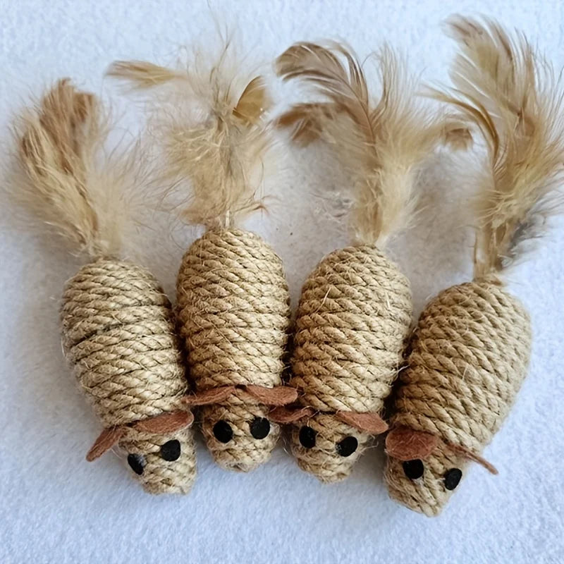 1-5pcs Sisal False Mouse Cat Toy Bite Resistance Stuffed Toy Interactive Cat Toy Simulation Mice Kitten Self-Playing Plush Toys