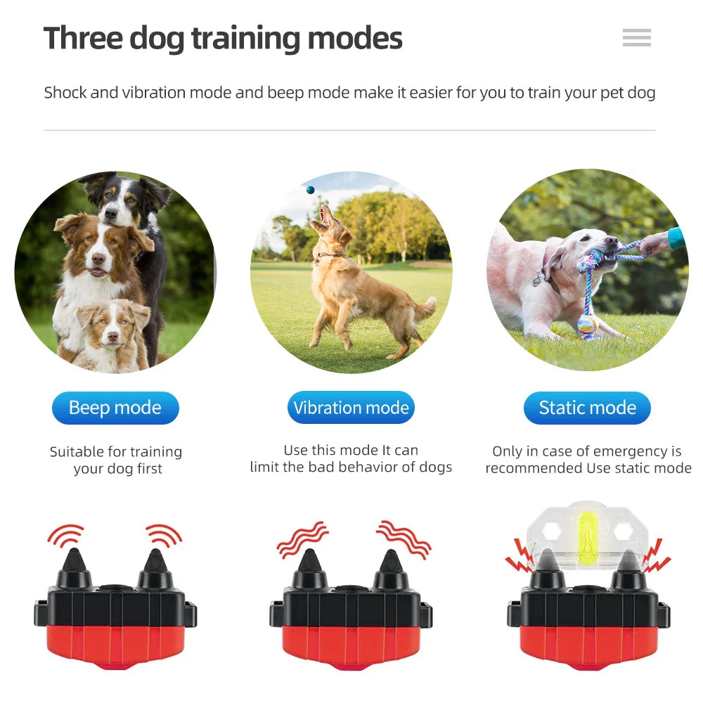 Electric Dog Training Dog Shock Collar Device Waterproof Remote Control Anti Barking Rechargeable Sound Vibration Dogs Collar
