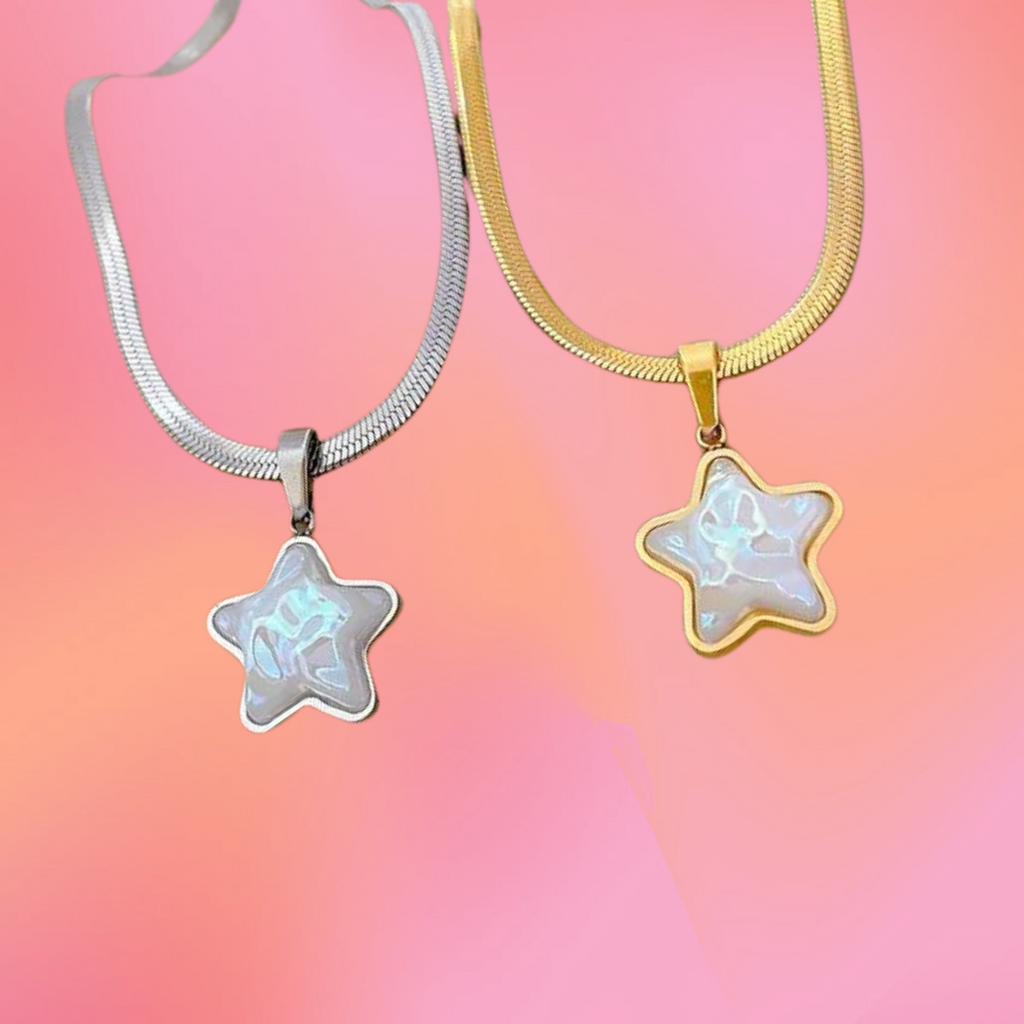 Titanium Pearl Star Charm Necklace