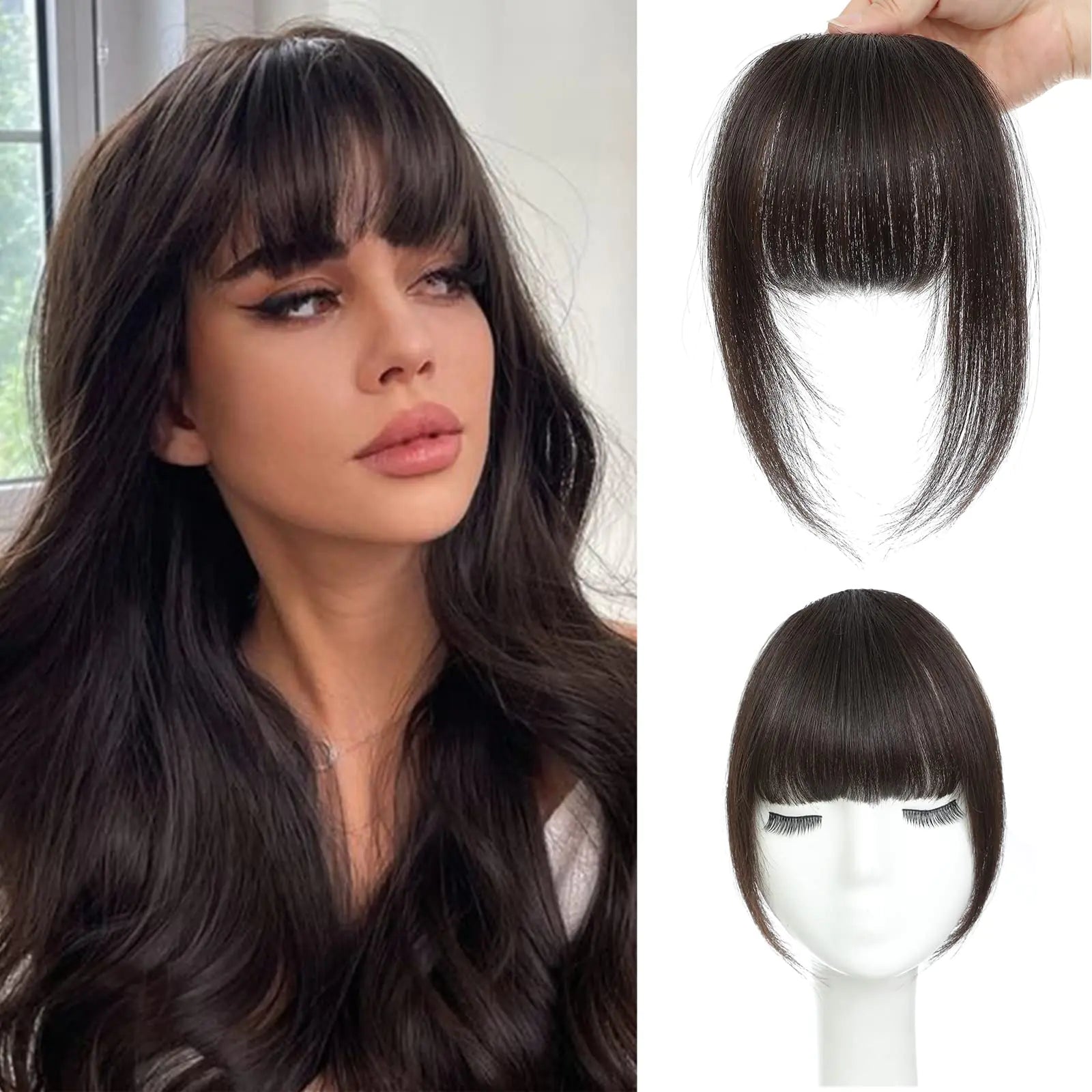 Clip In Bangs 100% Human Hair Bangs Clip In Hair Extensions Clip On Bangs French Dark Brown Clip In Bangs Real Human Hair Fake Bangs For Natural Hair