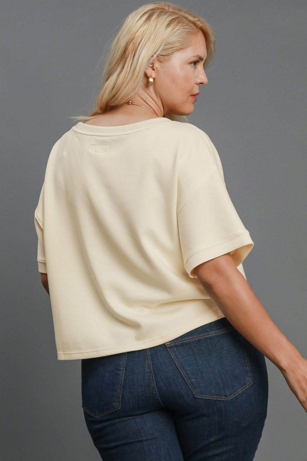 Umgee Full Size Lightweight Cropped Sweatshirt Plus Size