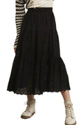 ADORA Elastic Waistband Tiered Midi Skirt