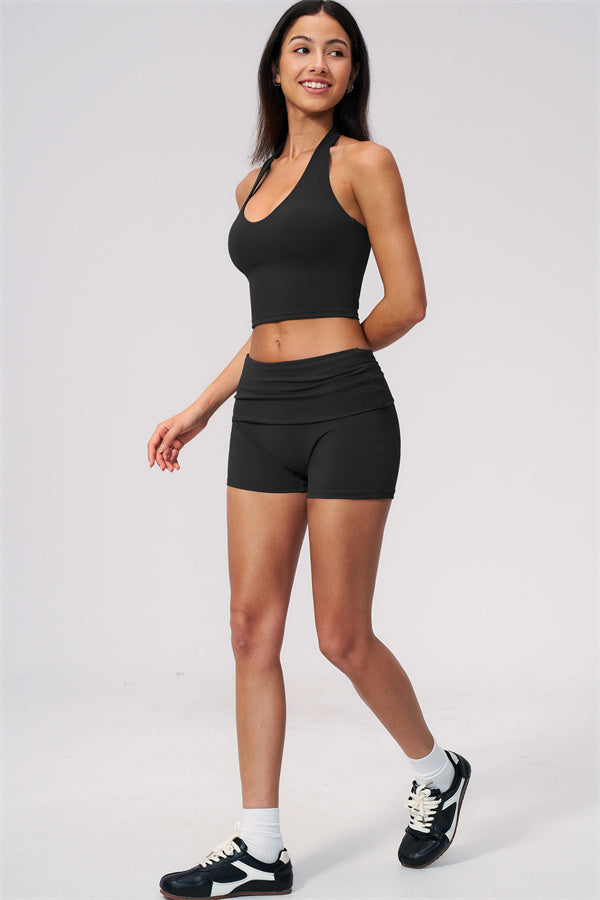 The Twirl Wide Strap Halter Crop Top Shorts 2-Piece Set