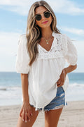 Ivory Embroidered Lace Tie Blouse