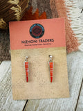 Navajo Sterling Silver & Coral Inlay Dangle Earrin