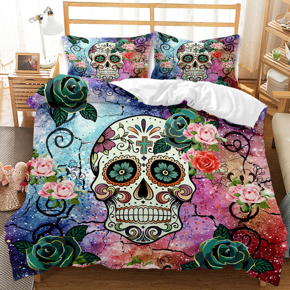 Three-piece Skull Digital Printing Duvet Cover