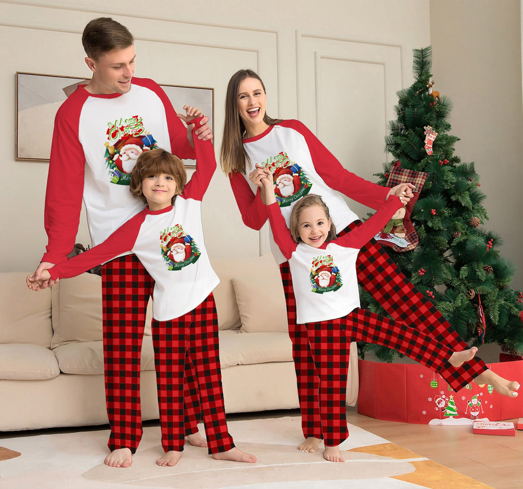 Parent-Child Clothes Set Long Sleeve T-Shirt Plaid Pants Family Matching Pajamas