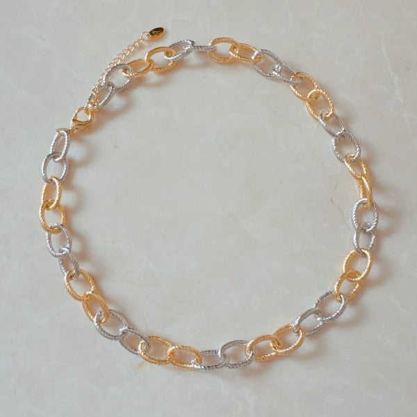 Every Two Links Gold And Silver Chain Necklace