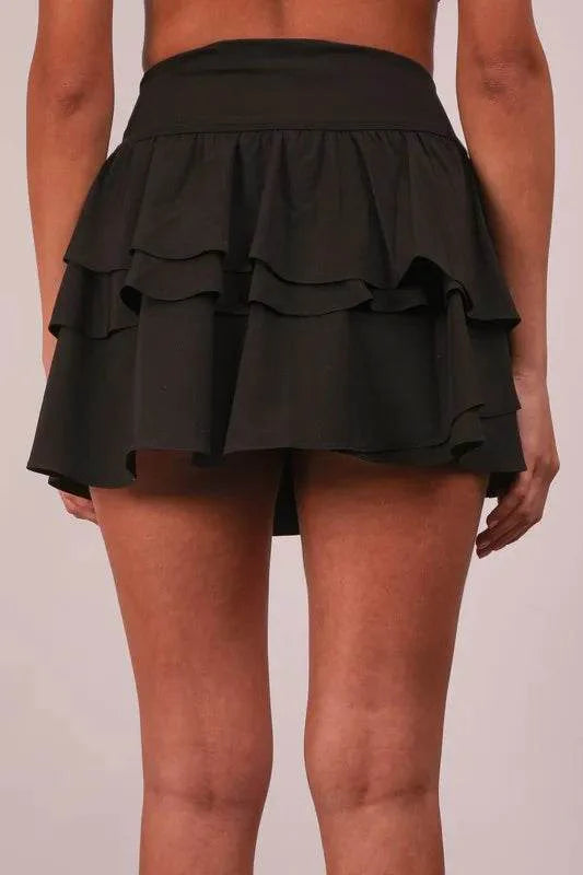 VERY J Riffled Tiered Layers Activewear Skirt with Shorts