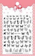 Black Butterfly Nails Stickers Decals White Flower Adhesive Manicure