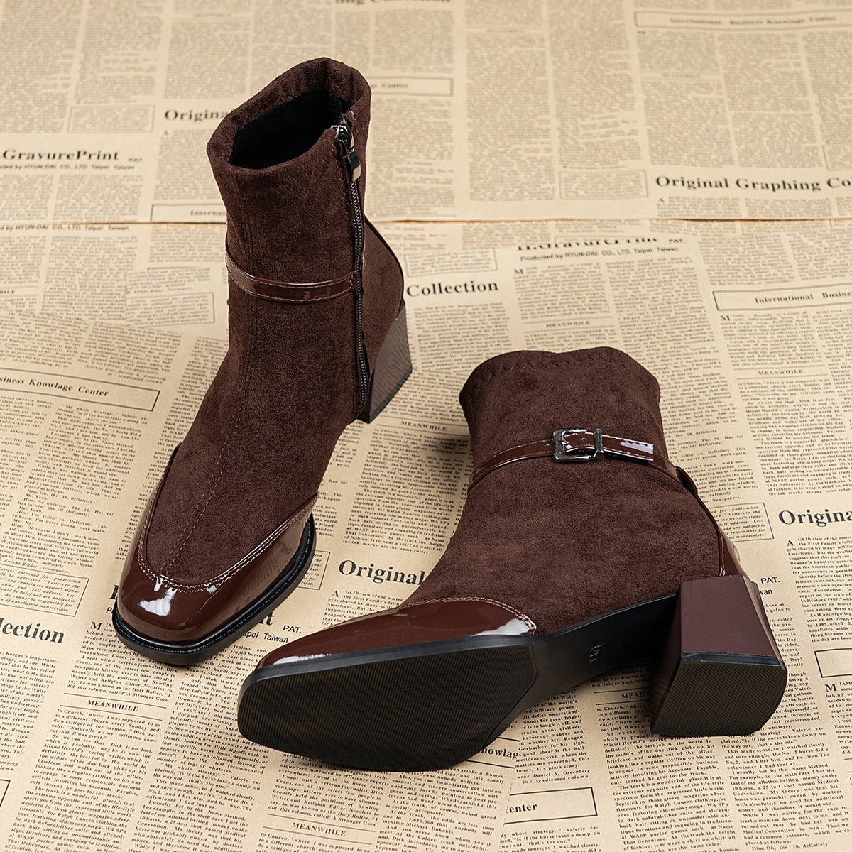 Women's Square-Toe Block-Heel Side-Zip Ankle Boots