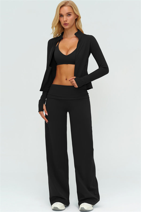 The Twirl Zip Jacket Sports Bra Straight Leg Pants 3-Piece Set