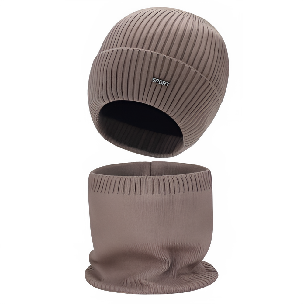 Winter New Solid Color Men's And Women's Knitted Hats+Ear Protection Scarf Set Warm Hat Scarf,Outdoor Warm Hat Warm