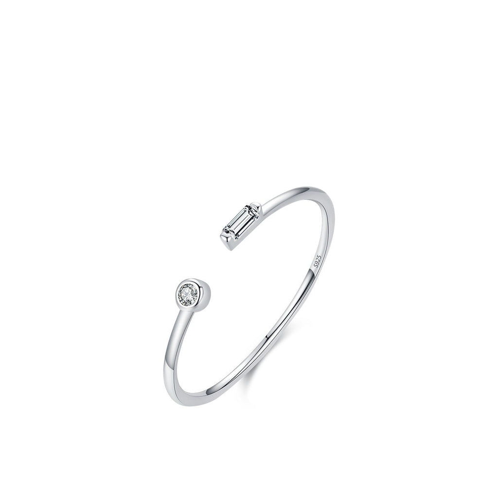 Sterling Silver Micro Inlaid Zircon Adjustable Open Ring