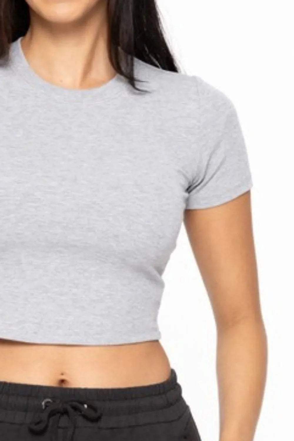 MONO B Essential Micro-ribbed Cropped Athleisure Tee