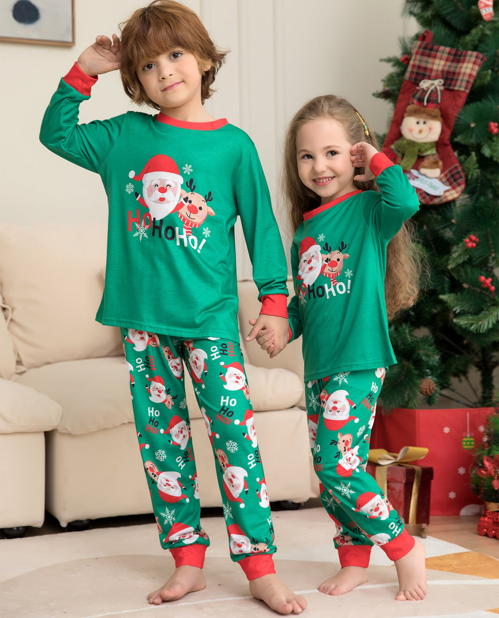 Pajamas For Family Matching Family PJs Sets Santa Claus Printed Top Sleepwear