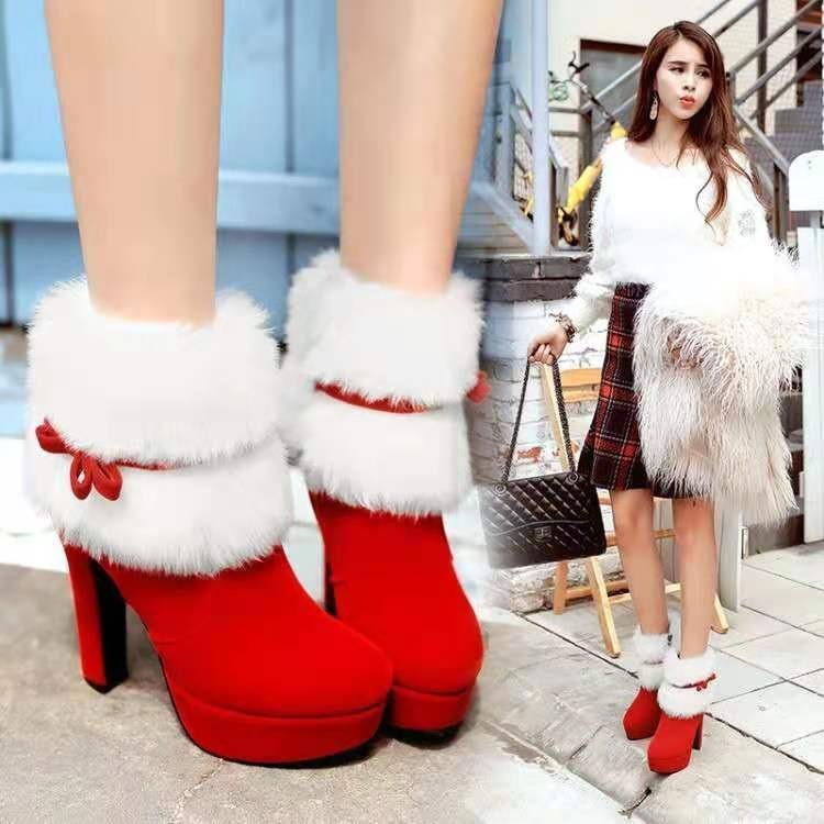 Plush Winter Boots Shoes High Heel Party Shoes