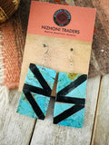 Santo Domingo Turquoise & Onyx Inlay Dangle Earrin